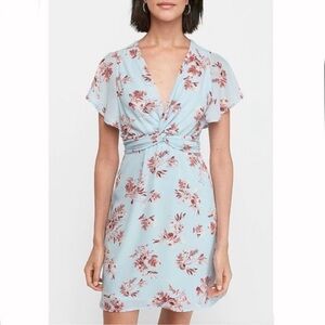 NWT Express Floral Twist Front Fit and Flare Dress Blue with Red Flowers M
